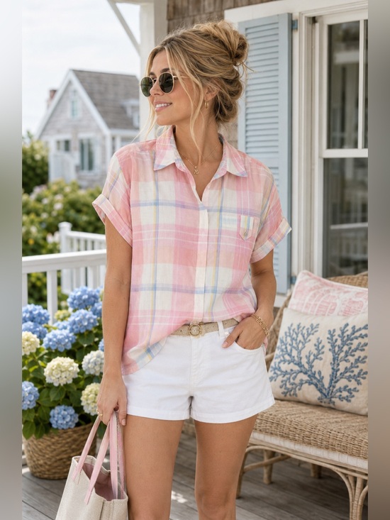 Diane Von Furstenberg Tops - Vintage Diane Von Furstenberg Pastel Plaid Button Up Shirt Pink Size Medium